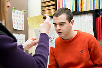 Male student working with Speech Therapist at Forum School, Waldwick, NJ, private special education school